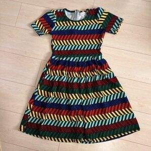 LuLaRoe Amelia Dress Fit  & Flare Midi Dress Multicolour Chevron Sz S